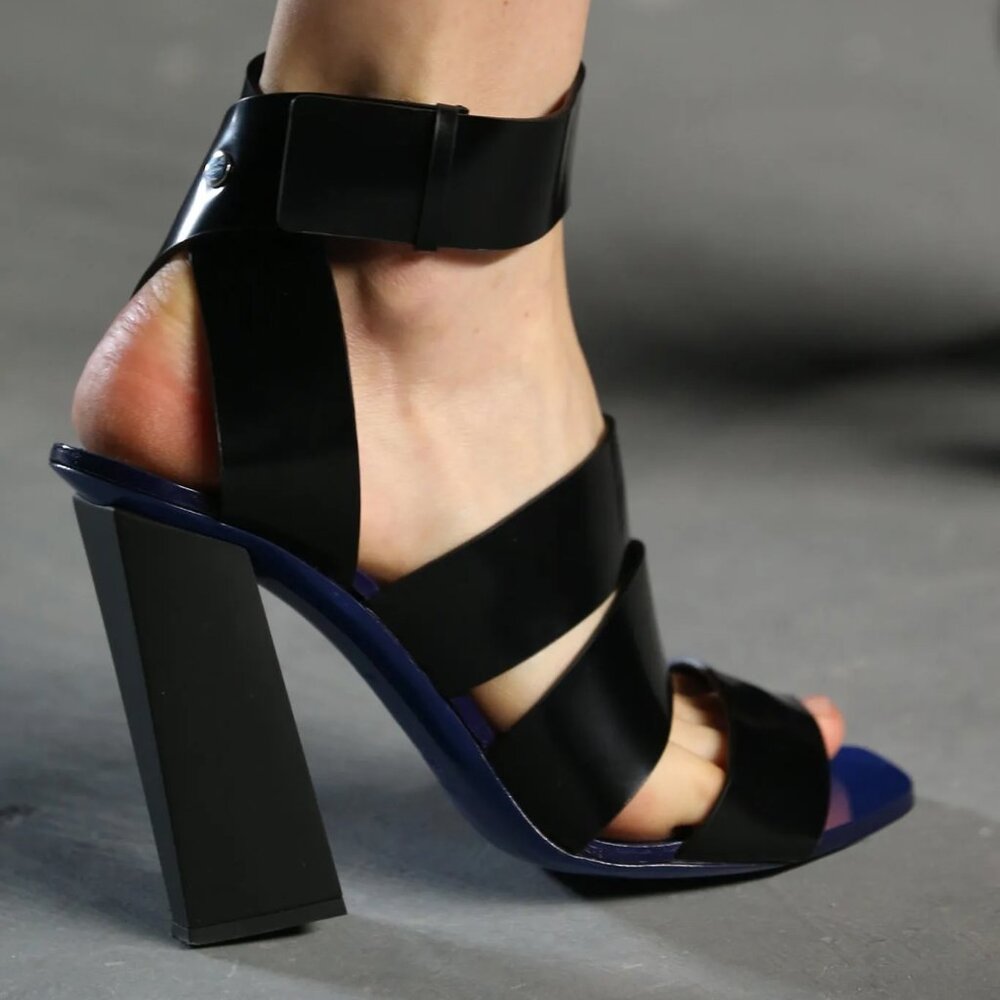 Proenza Schouler Black Blue Patent Leather Strappy Heels Sandalss Size: IT 39